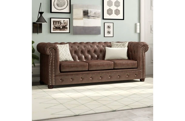 Sofa trzyosobowa z funkcją spania pikowana Chesterfield VINCENT - design i funkcjonalnosc w parze