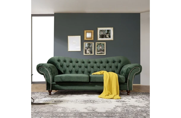 Sofa dwuosobowa z funkcją spania pikowana Chesterfield PARIS - design i funkcjonalnosc w parze