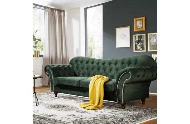 Sofa trzyosobowa z funkcją spania pikowana Chesterfield PARIS - design i funkcjonalnosc w parze