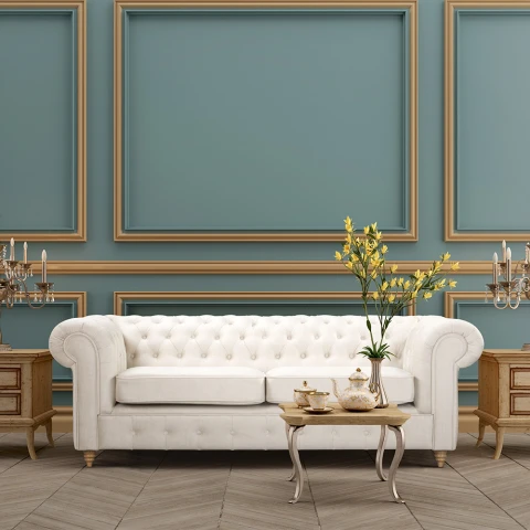 Sofa 2,5 osobowa pikowana Chesterfield z funkcją spania Fins
