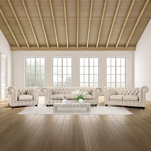 Zestaw mebli pikowanych glamour Chesterfield 3+2+1 SOLARIS