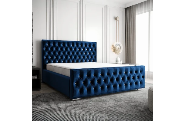 Łóżko tapicerowane z krzystałkami glamour MORI - design i funkcjonalnosc w parze