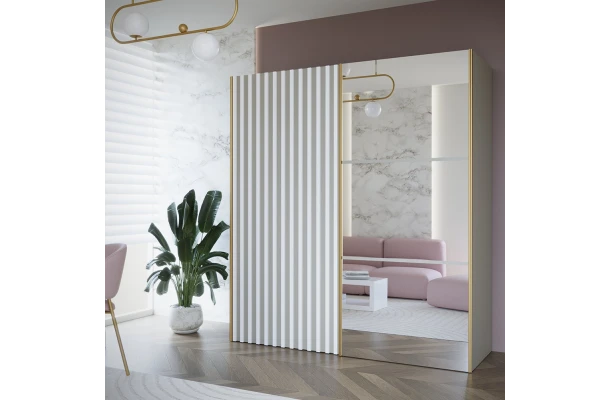 Szafa przesuwna dwudrzwiowa z lamelami i lustrem na wymiar NUNKI PREMIUM - design i funkcjonalnosc w parze