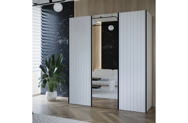 Szafa przesuwna trzydrzwiowa z lustrem i lamelami na wymiar IZAR PREMIUM - design i funkcjonalnosc w parze