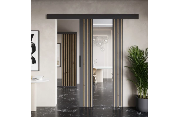 Drzwi przesuwne naścienne z lamelami i lustrem MONO - design i funkcjonalnosc w parze