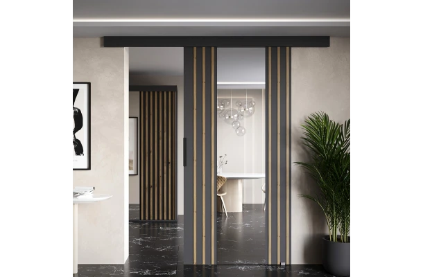 Drzwi przesuwne sufitowe z lamelami i lustrem MONO - design i funkcjonalnosc w parze