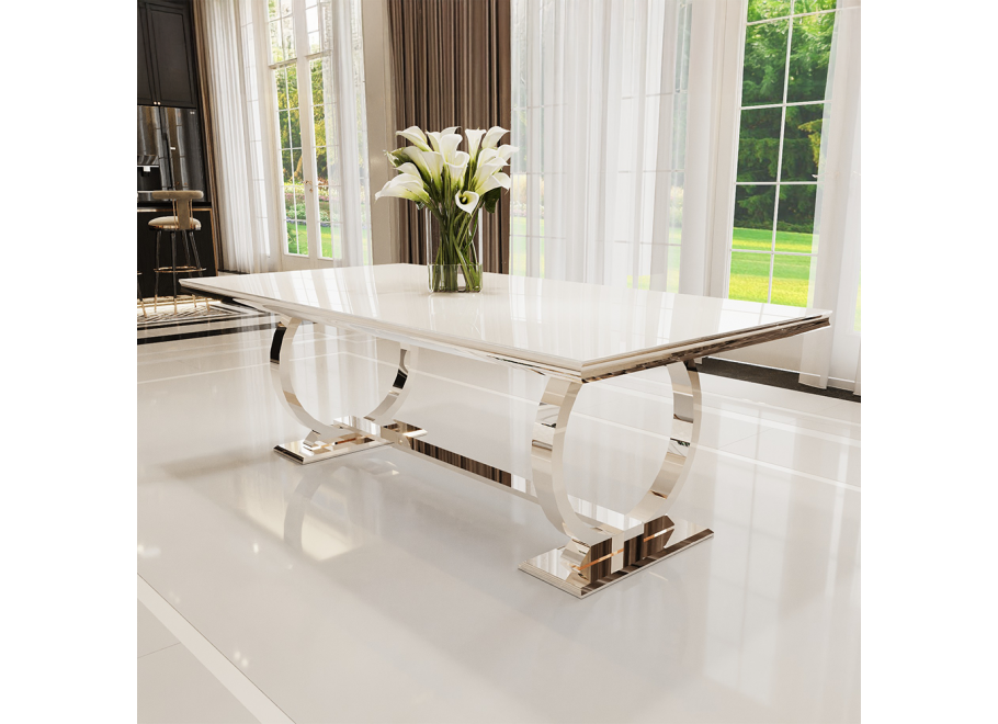 Stół hugo glamour srebrny z białą szybą 160x90 1