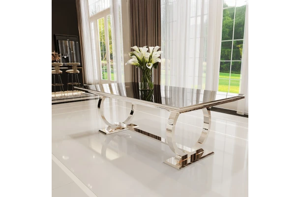 Stół hugo glamour srebrny z czarną szybą 160x90 - design i funkcjonalnosc w parze