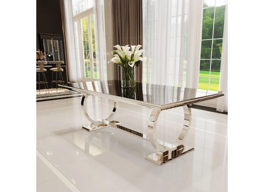 Stół hugo glamour srebrny z czarną szybą 160x90