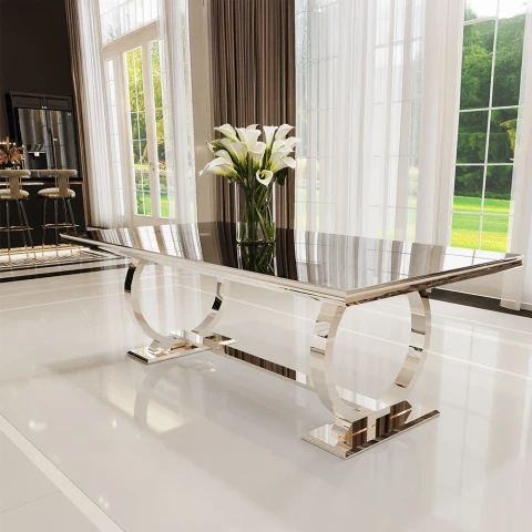Stół hugo glamour srebrny z czarną szybą 160x90