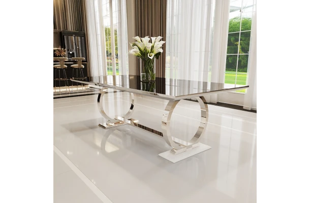 Stół hugo glamour srebrny z czarnym blatem 200x100 + wkładka 100 cm - design i funkcjonalnosc w parze
