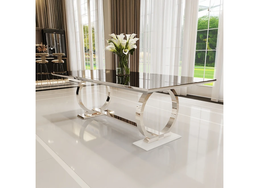 Stół hugo glamour srebrny z czarnym blatem 200x100 + wkładka 100 cm