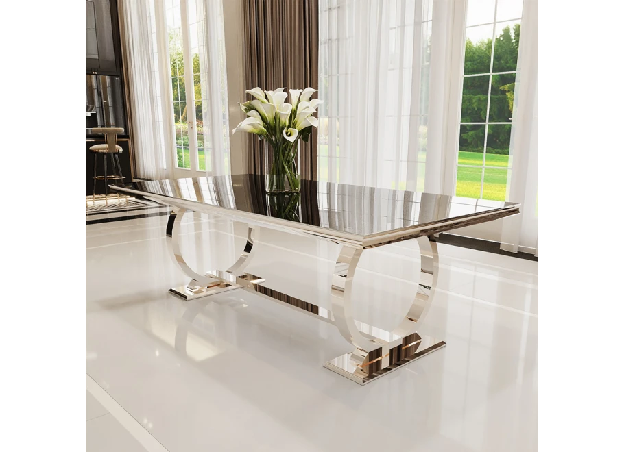 Stół hugo glamour srebrny 160x90 z czarnym blatem