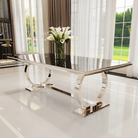 Stół hugo glamour srebrny 160x90 z czarnym blatem