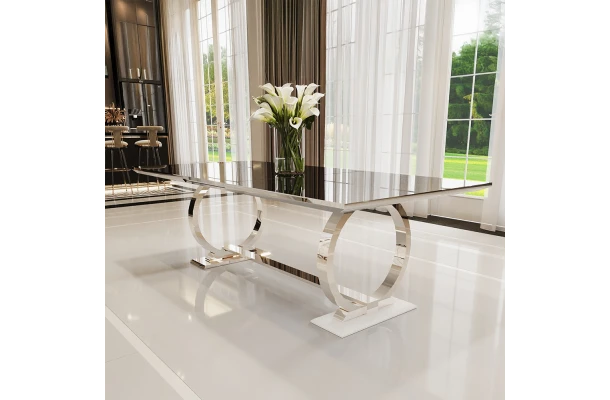 Stół hugo glamour srebrny 200x100 z czarnym blatem - design i funkcjonalnosc w parze