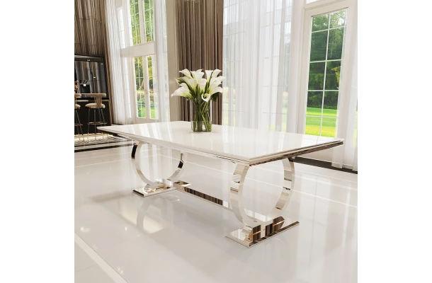 Stół hugo glamour srebrny 160x90 z białym blatem - design i funkcjonalnosc w parze