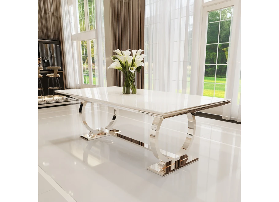 Stół hugo glamour srebrny 160x90 z białym blatem