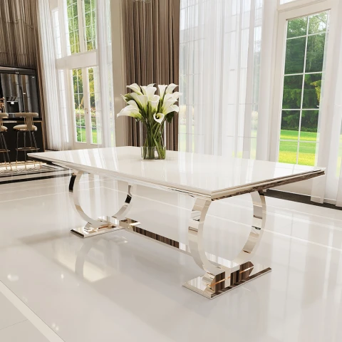 Stół hugo glamour srebrny 160x90 z białym blatem