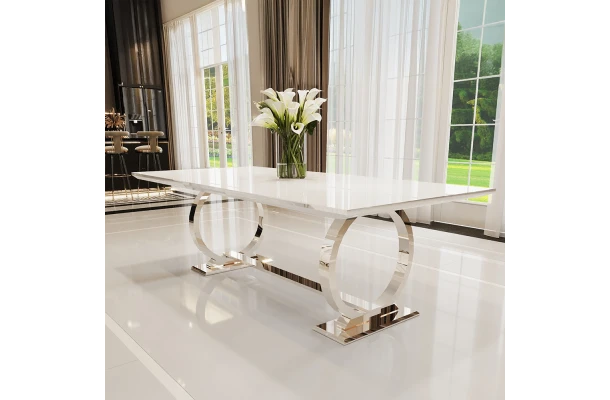 Stół hugo glamour srebrny 180x90 z białym blatem - design i funkcjonalnosc w parze