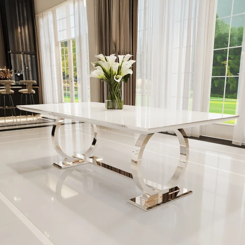 Stół hugo glamour srebrny 180x90 z białym blatem