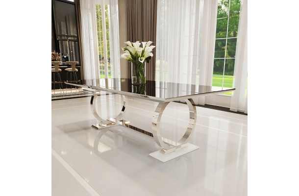 Stół hugo glamour srebrny z czarnym blatem 200x100 + wkładka 50 cm - design i funkcjonalnosc w parze