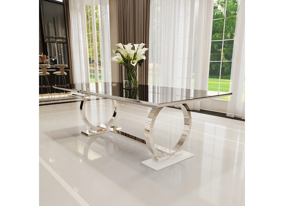Stół hugo glamour srebrny z czarnym blatem 200x100 + wkładka 50 cm