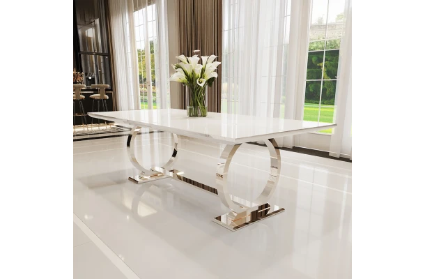 Stół hugo glamour srebrny z białym blatem 200x100 + wkładka 100 cm - design i funkcjonalnosc w parze