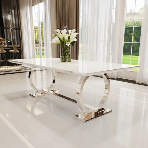 Stół hugo glamour srebrny z białym blatem 160x90 + wkładka 50 cm