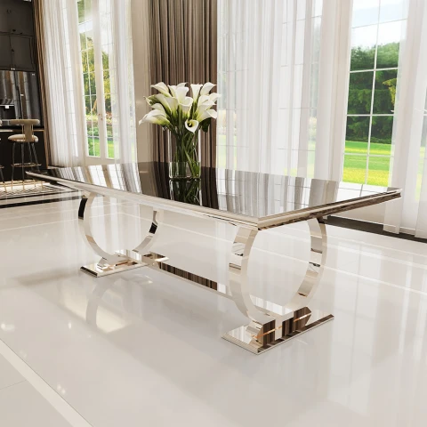 Stół hugo glamour srebrny z czarnym blatem 160x90 + wkładka 50 cm