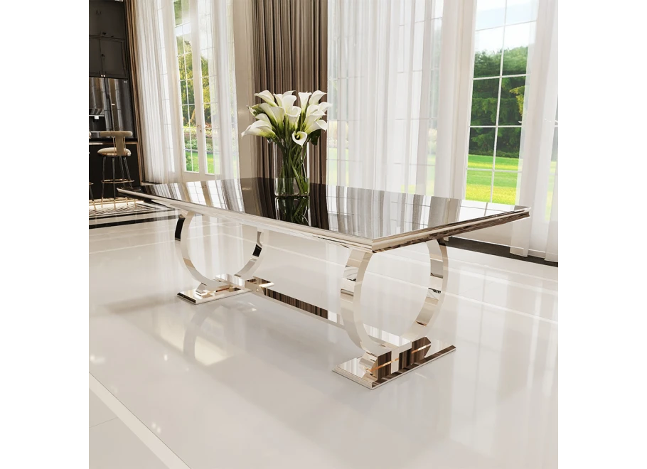 Stół hugo glamour srebrny z czarnym blatem 160x90 + wkładka 100 cm