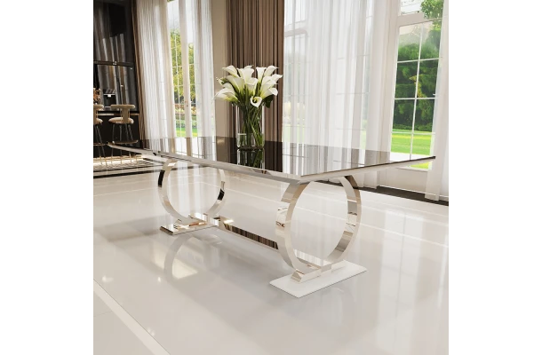 Stół hugo glamour srebrny z czarnym blatem 180x90 + wkładka 50 cm - design i funkcjonalnosc w parze