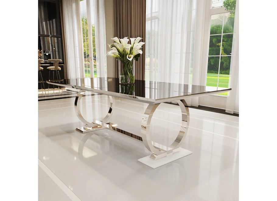 Stół hugo glamour srebrny z czarnym blatem 180x90 + wkładka 50 cm