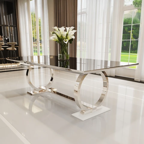 Stół hugo glamour srebrny z czarnym blatem 180x90 + wkładka...
