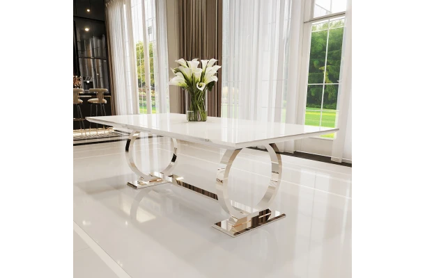 Stół hugo glamour srebrny z białym blatem 180x90 + wkładka 50 cm - design i funkcjonalnosc w parze