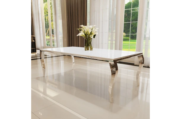 Stół elegance glamour srebrny z białym szkłem 160x90 - design i funkcjonalnosc w parze