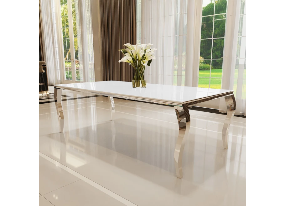Stół elegance glamour srebrny z białym szkłem 160x90