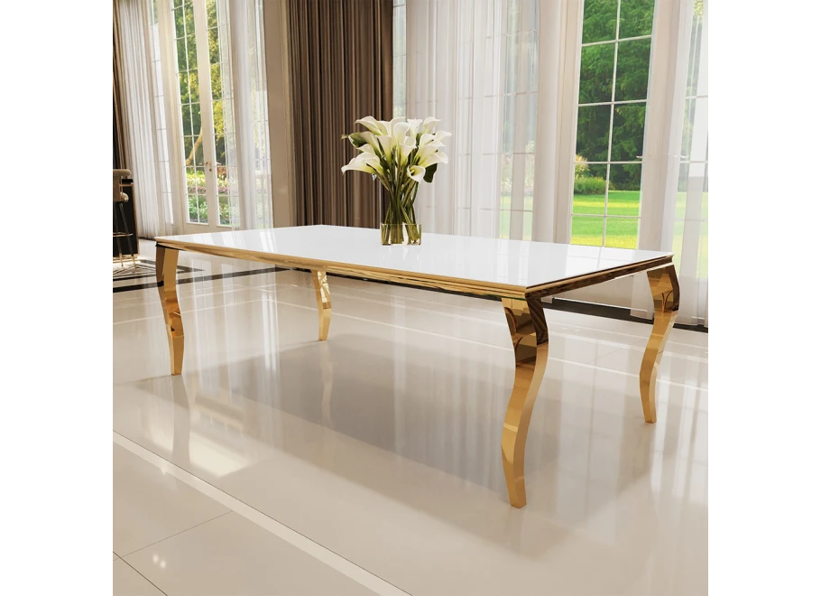 Stół elegance glamour złoty z białym szkłem 160x90