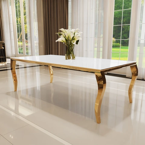 Stół elegance glamour złoty z białym szkłem 160x90