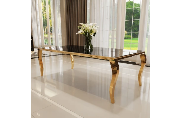 Stół elegance glamour złoty z czarnym szkłem 160x90 - design i funkcjonalnosc w parze