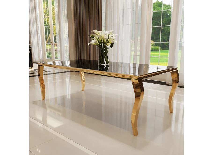 Stół elegance glamour złoty z czarnym szkłem 160x90