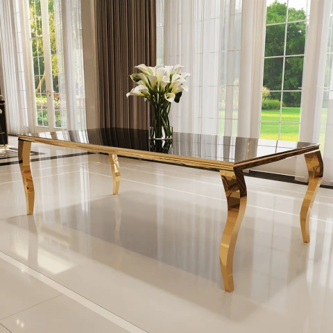 Stół elegance glamour złoty z czarnym szkłem 160x90
