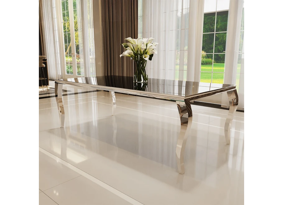 Stół elegance glamour srebrny z czarnym szkłem 160x90