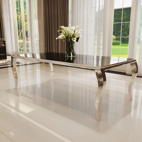 Stół elegance glamour srebrny z czarnym szkłem 160x90