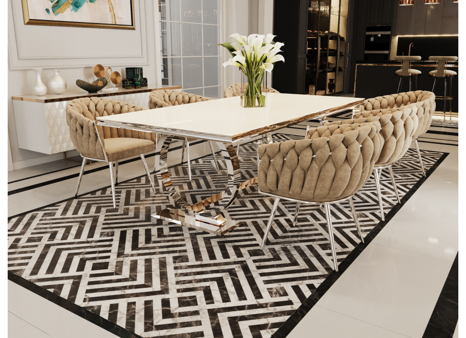 Stół hugo glamour srebrny z białą szybą 160x90 2
