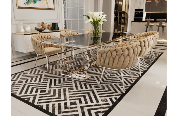 Stół hugo glamour srebrny z czarną szybą 160x90 - design i funkcjonalnosc w parze