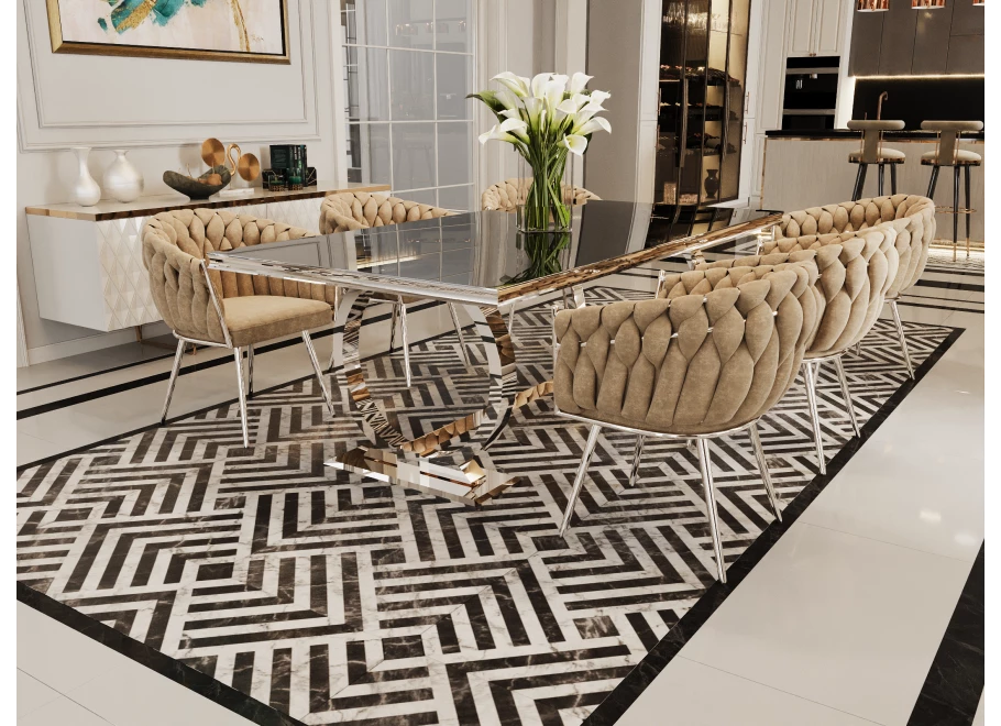 Stół hugo glamour srebrny z czarną szybą 160x90
