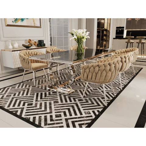 Stół hugo glamour srebrny z czarną szybą 160x90