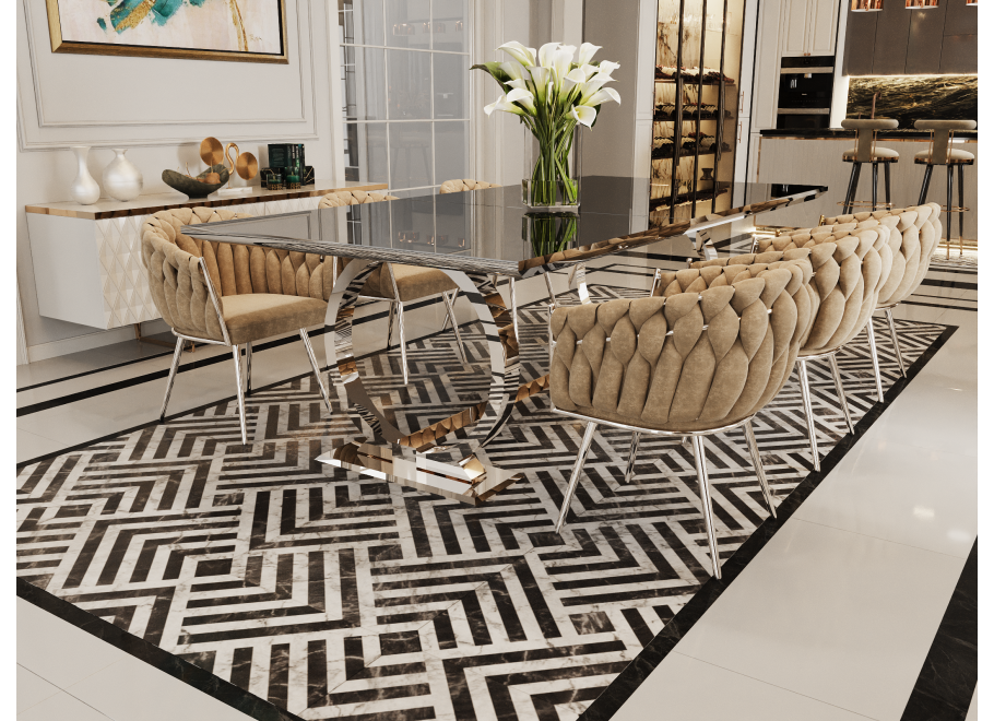 Stół hugo glamour srebrny z czarnym blatem 200x100 + wkładka 100 cm 2