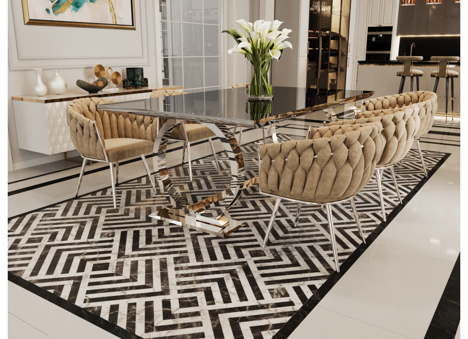Stół hugo glamour srebrny 160x90 z czarnym blatem 2
