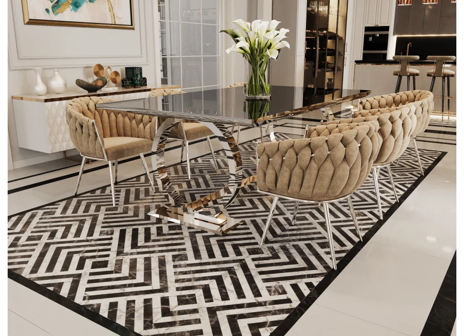 Stół hugo glamour srebrny 160x90 z czarnym blatem
